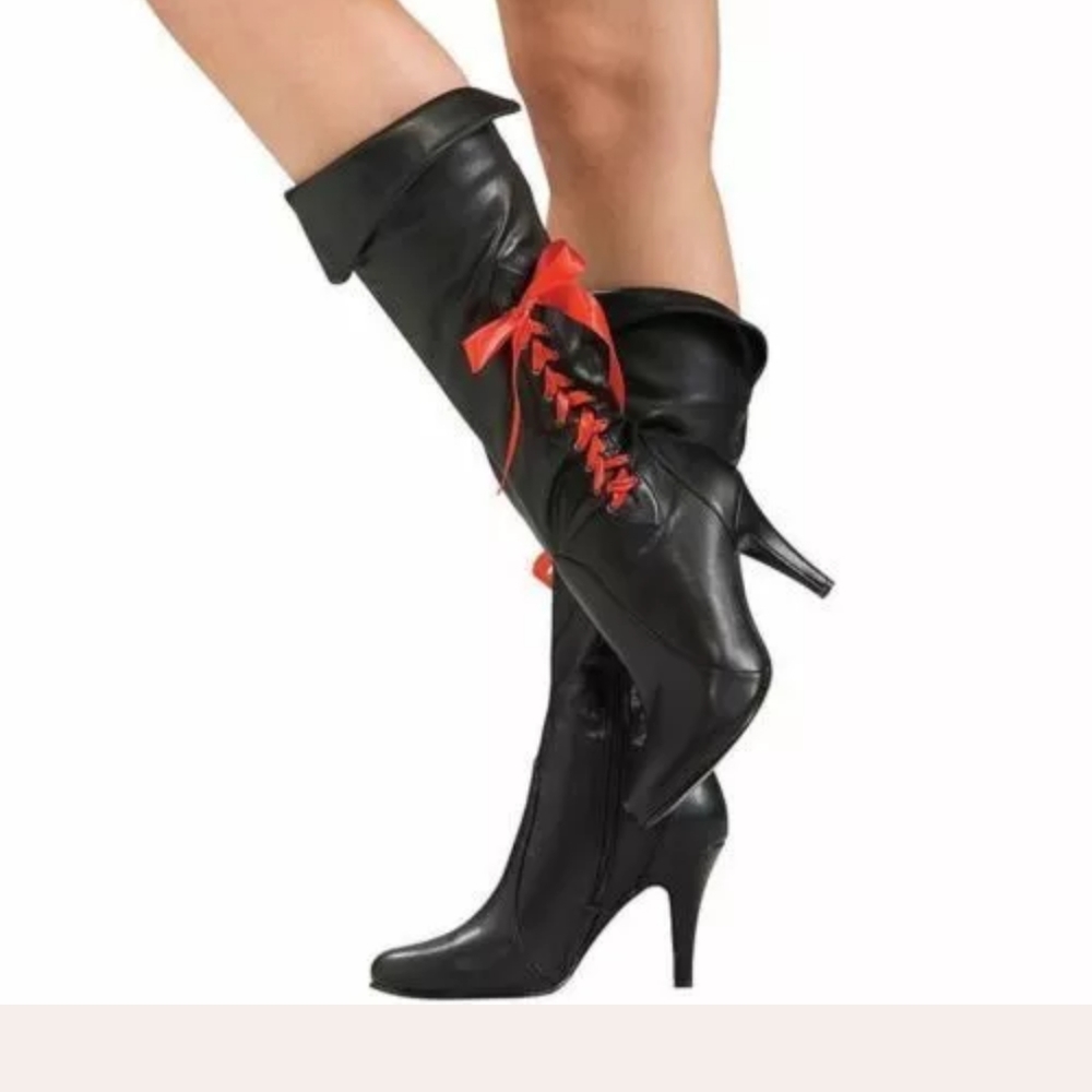 Red and black ribbon boot brand new two sizes to c